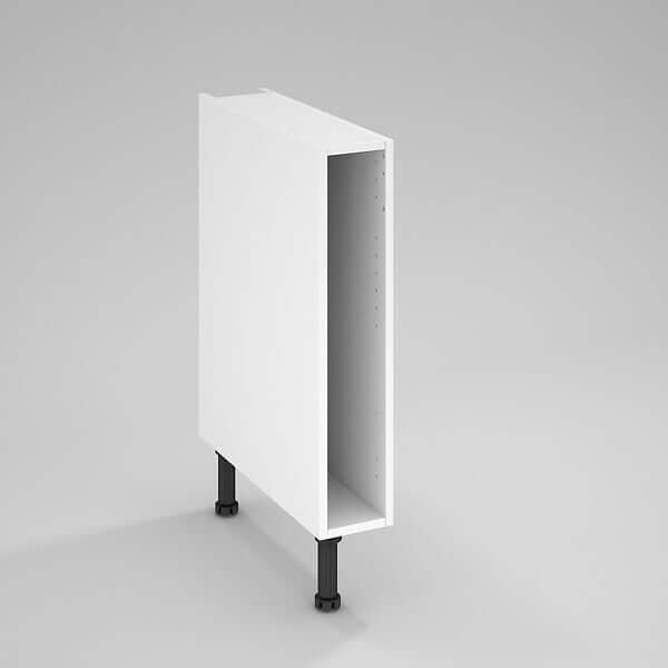 Caisson bas de cuisine étroit blanc sur pieds réglables, 15 cm de large