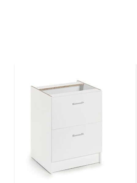 Meuble bas de cuisine blanc Laura avec deux tiroirs casseroliers, largeur 60 cm